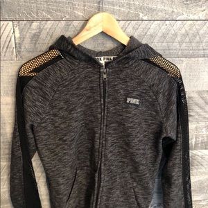 pink zip up hoodie, mesh sleeves. NWOT. So cute.